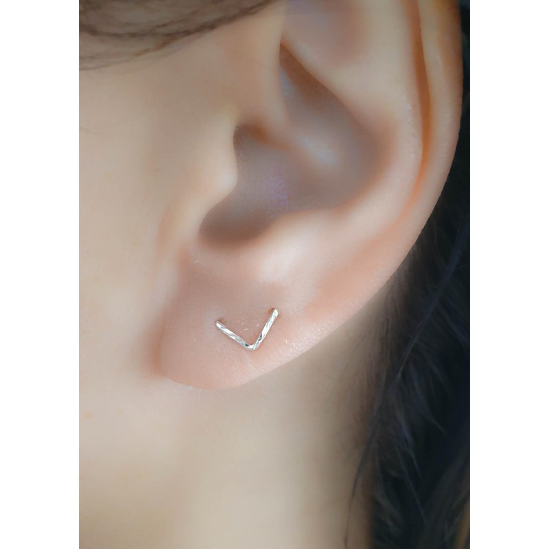 Two Hole Earring Double Piercing V Stud Chevron Multiple Lobe