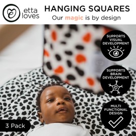 Etta Loves Sensory Hanging Square Toys, Black And White Sensory Toys For Newborn Babies, Baby Accessories For Pram And Car Seat (3-PACK)
