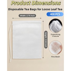 400 PCS Disposable Tea Bags for Loose Leaf Tea-Tea Filter Bags Small Tea Bag with Drawstring, Empty Tea Infuser Sachets for Loose Leaf Tea, Coffee, Spice, Herbs (2.75 x 3.54 inch)