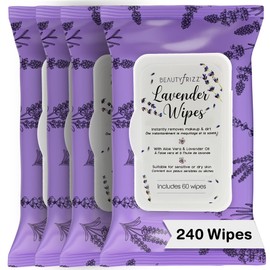 BeautyFrizz Lavender Face Wipes - 240 pcs - Gentle Makeup Remover Wipes for Women - Facial Cleansing Wipe with Aloe, Castor, Vitamin A and E - Extra Soft - Moisturizing