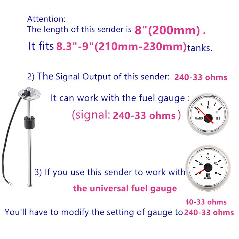 240‑33ohm Fuel Level Sensor 200mm Oil Liquid Tank Fuel Sending