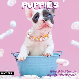 2025 Wall Calendar,Calendar 2025,Puppy Monthly Wall Calendar, 12" x 24" Open,Family Planner Calendar Jul.2024 - Dec.2025 Organizer with Cute Puppy Images, for Puppies Dogs Lovers