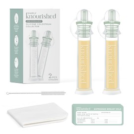 Simply Knourished Colostrum Collector Kit 5ml/2pcs, Leakproof, Reusable Standing Breast Milk Collector, Heat & Freezer Resistant, BPA-Free, with Cotton Cloth Wipe, Storage Case, Cleaning Brush