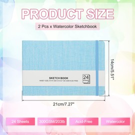 PATIKIL 8.3x5.5" Watercolor Sketchbook, 2Pcs 24 Sheet 300GSM/203lb Watercolor Paper Sketchbooks Acid Free Watercolor Journal Hardcover Artists Paper Pads for Painting, Light Blue