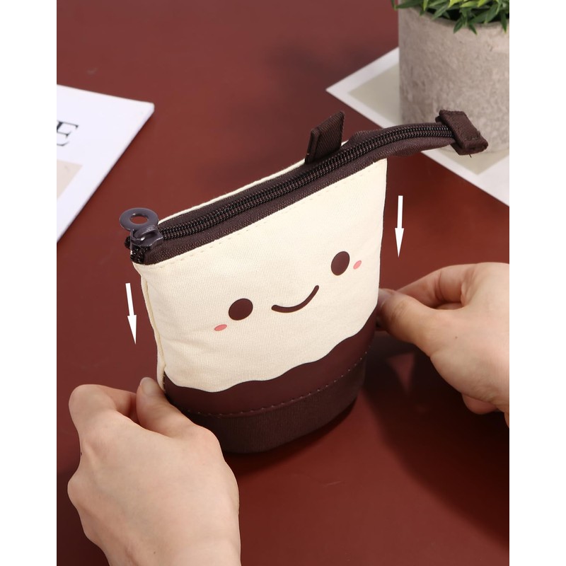 Xespis Pencil Case with Zip, Telescopic Pencil Case, Latté, pencil