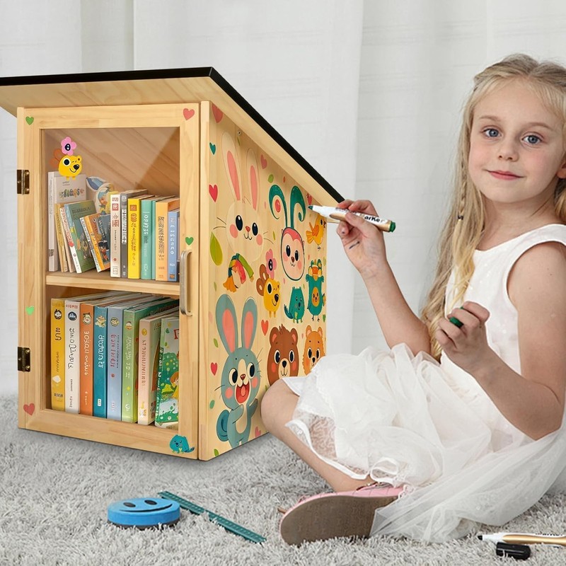 HAFTKD Outdoor Library Book Box, Double Little Library for Sharing