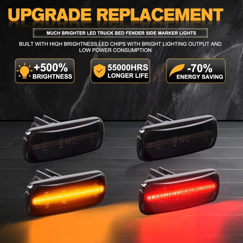 ZTT Smoked LED Fender Side Marker Light For 10-18 Dodge