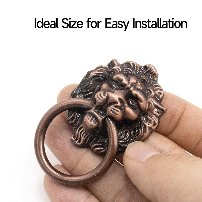 Joyangy 12-Pack Lion Head Cabinet Pulls, Antique Bronze Ring Handles