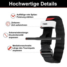 Tourniquets, Erste Hilfe Stauschlauch，Einhändig, für Taktische Notfallblutungen, Blutverlust Kontrolle, für Wandern, Camping, Outdoor-Abenteuer und Schwere Notfälle im Freien (2 STÜCK, Schwarz)