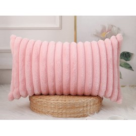 PANOD Faux Fur Decorative Lumbar Throw Pillow Covers 14 x 24,Long Boho Lumbar Pillow Covers Pillow Case Cushion Case for Bed Sofa Farmhouse Livingroom,Pink