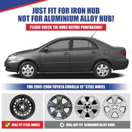 I1MOTOR 15 Inch Hubcaps Wheel Covers Fit for Toyota Corolla 2005 2006 2007 2008, R15 Hub Caps Wheel Rims Covers Snap on Toyota Corolla, Set of 4, ABS&PC Material, Chrome