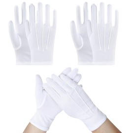 LUFFLOK 3 Pairs White Gloves, Stitched White Gloves for Men and Women, Soft Gloves, White Gloves for Handling Wedding Dress, Fancy Dress and Jewellery (3 Pairs)