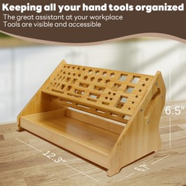 CIYRULL Screwdriver Organizer Desktop Screwdriver Holder 53 Slots Workbench Rack Stand Bamboo Tool Storage Organizer for Hammer Allen Wrench