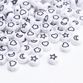 Siomia 100Pcs Letter Beads 4x7mm White Round Acrylic Alphabet Beads Letter Heart Star Flower Moon Beads for Jewelry Making DIY Bracelets Necklaces Key Chains