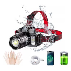 Lamparas Tacticas Lámpara De Cabeza Para Campismo Minera Accesorios Tacticos De Led Inducción Recargable Impermeable Con 5 Modos Hoovoo