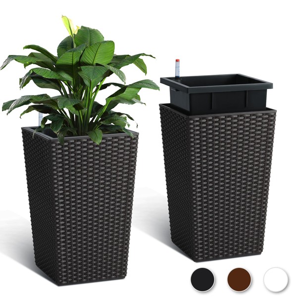 Hipicute 16” Tall Rattan Planter Set of 2 Outdoor and