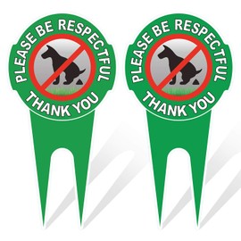 HEIOKEY 2 Pack No Poop Dog Sign with Stake 12" x 6",Double Sided No Pooping Dog Sign Politely Reads:Please Be Respectful Thank You - Stop Dogs from Pooping or Peeing On Your Lawn Yard Sign