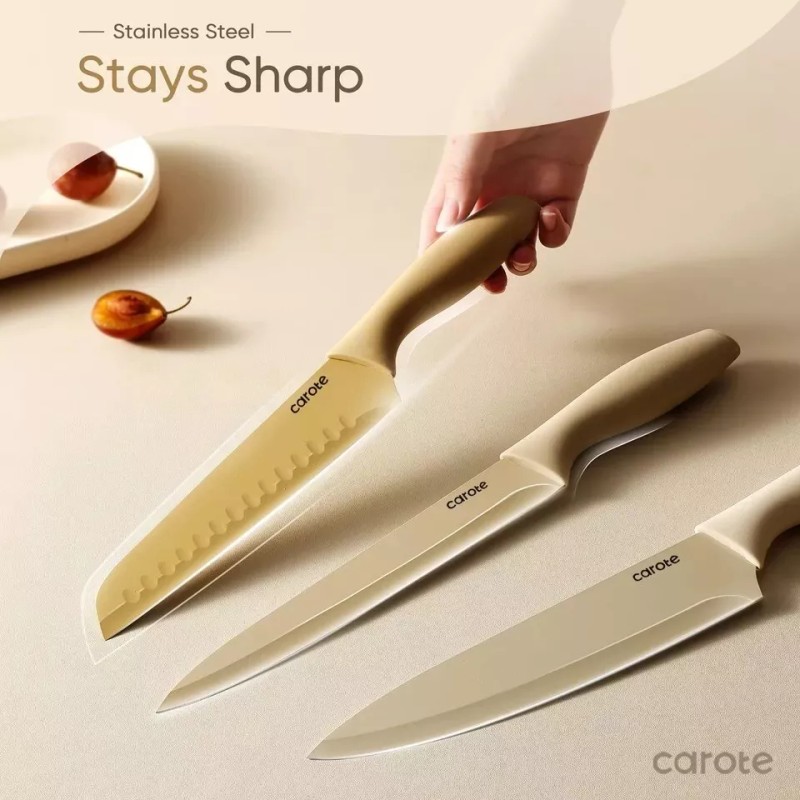 CAROTE 12 Pieces Kitchen Knife Set, Stainless Steel Knife Set