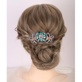 Aimimier Dainty Flower Butterfly Rhinestone Hair Side Combs Sparkly Crystal Long Teeth Comb Wedding Bridal Hair Accessories for Women (Blue)