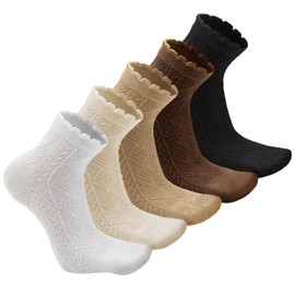 Sunolkie 5 Pairs Socks - Women Socks Cotton Classic Athletic Casual Vintage Design Soft and Breathable Mesh Cotton Socks Multicolor C One Size