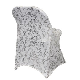 YOUR CHAIR COVERS - Spandex Folding Chair Cover - White and Silver Marbling, Stretch Fitted Folding Upholstered Chair Seat Cushion Cover, Removable Washable Furniture Protector Slipcovers