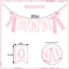 Bow First Birthday High Chair Banner - Pink Bow 1st Party Decoration,Coquette First High Chair Banner,Coquette One Birthday Photo Prop (bow 1st)
