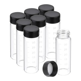 PATIKIL 8pcs 30ml Small Clear Glass Vials with Black Screw Cap, Borosilicate Glass Graduated Sample Bottles for Solid Liquid Powder Storage