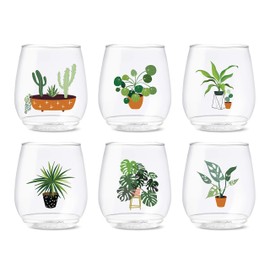 TOSSWARE POP 14oz Vino Plant Mom Series, SET OF 6, Premium Quality, Recyclable, Unbreakable & Crystal Clear Plastic Wine Glasses