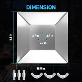 Patio Heater Reflector Shield, Square Aluminum Heat Reflector Shield Top with 3 Screws Fit for 4-Sided Pyramid Glass Tube Outdoor Heater with 3 Pre-Drilled Holes Distance 2 3/4 Inches (18.5x18.5 Inch)