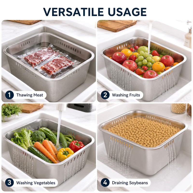 3 Pack Dish Pans for Kitchen Sink, Stainless Steel, 10L,