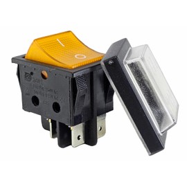 Rocker Switch with Waterproof Cover 2-Pin (4pin) 16 A 250 VAC 30 x 22 mm Yellow Rocker Illuminated