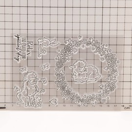 arriettycraft Happy Easter Spring Rabbit Sheep Flowers Circle Transparent Stamps for Card Making Decoration and DIY Scrapbooking Tools Rubber Stamp