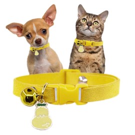 Yellow Cat Collar with Bell, Pretty Soft Kitten Collor Male Puppy Collars with Bells for XXS XS Tiny Pet Male Littel Dogs Animal, XSmall