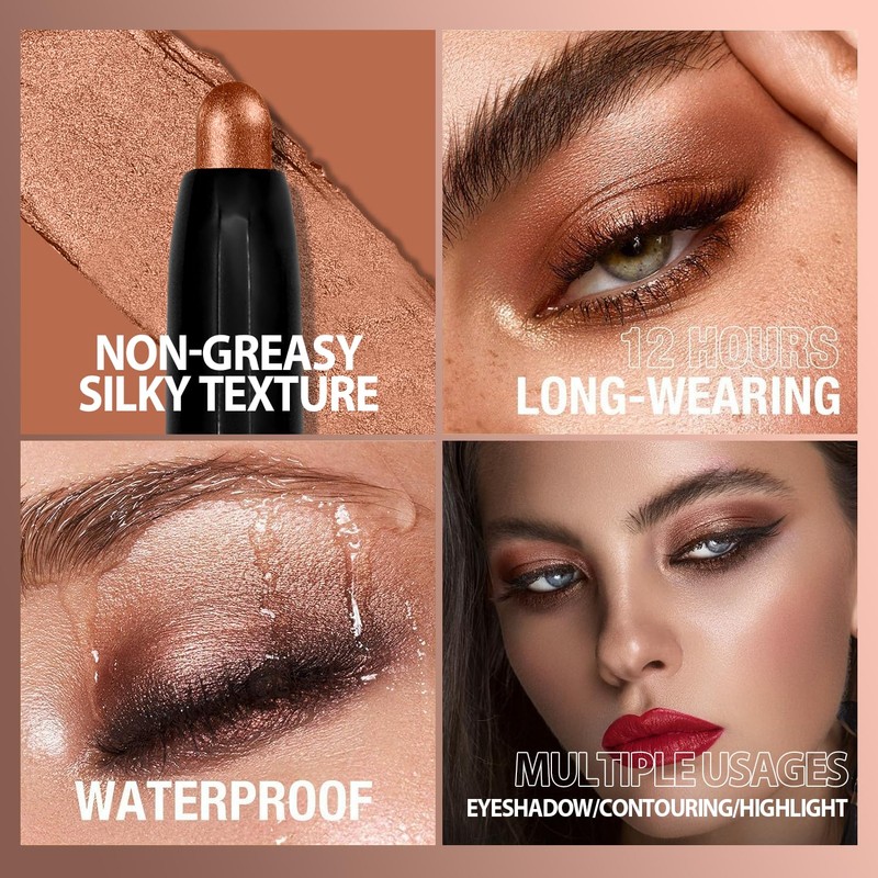 Eyeshadow Stick, Matte Shimmer Eyeshadow Pencil, Crayon, Smooth, Waterproof Pigment,
