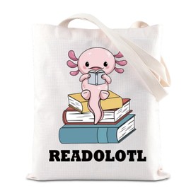 Axolotl Gift Readolotl Tote Bag Mexican Salamander Handbag Kawaii Axolotl Lover Gift Axolotl Book Reading Shopping Tote (READOLOTL TC)