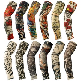 Tattoo Sleeves for Men,YARIEW 12Pcs Arm Sleeves Fake Tattoos Sleeves to Cover Arms Sun Protection Sleeves Tattoo Sleeve Covers Tattoo Cover Up Sleeve Temporary Tattoo Sleeves for Men and Women (Set 2)