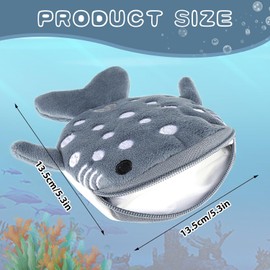 Enyolidimk 2 x Grey Shark Plush Wallet Kawaii Shark Zipper Portable Coin Purse for Men Women Cosmetic Jewelry Key Holder Headphone Bag Small Items Bags, gray, Modern