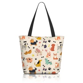 Cute Dog Tote Bag Gift Dog Lovers Gifts for Women Dogs Mom Gift Reusable Grocery Shopping Handbags Casual Travel Beach Bag with Top Zipper Closure Shoulder for Women Funny Dogs Themed Gifts