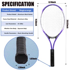 Magicorange 21 inch Tennis Rackets for Kids 2 Players Recreational Tennis Racquet Set for Beginners and Professional with 4 Tennis Balls, 3 Overgrips, 1 Tennis Bag (Purple)