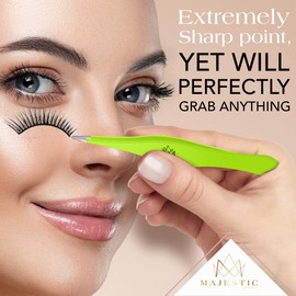 Majestic Bombay Point Tweezer for Women and Men – Splinter Ticks,Facial, Brow and Ingrown Hair Removal–Sharp, Needle Nose, Surgical Tweezers Precision best tweezers for chin hair X Drop Wristband