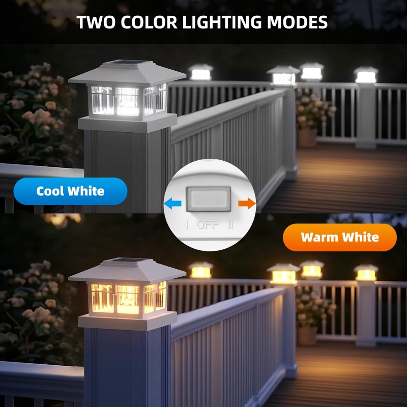 EXCMARK 4x4 Solar Post Cap Lights, 4 Pack Fence Deck