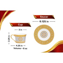 Royalty Porcelain Tea Set - Luxurious 12 Piece Service for 6 - Ornate Mosaic and 24K Gold Leaf Accents - 6 oz Cups and Saucers - Tea Party Set for Black Tea, Cappuccino or Decor