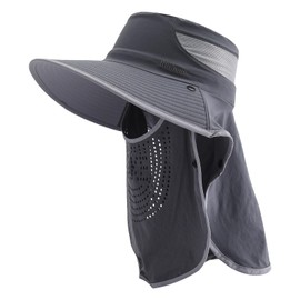 Gvatasz Mens Outdoor Wide Brim Fishing Hat,UPF 50+ Sun Protection Cap with Face Neck Flap for Hiking & Garden,Dark Grey