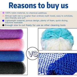 4 Pieces African Exfoliating Net, African Net Sponge, Nylon African Bath Sponge Net, African Net Long Net Bath Sponge Shower Body Scrubber (Black, Blue, Pink, Purple)