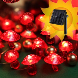 3D Mushroom Solar Lights for Outside Solar Garden Lights-40LED 14ft Waterproof Fairy Solar String Lights-Mushroom Gifts Novelty Mushroom Decor for Yard Patio Window Balcony Yule Decoration
