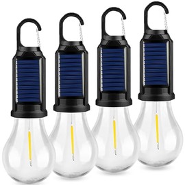 MVIOCS 4-Pack Solar Camping Lantern, Portable LED Solar USB Rechargeable Lantern Flashlight Emergency Hanging Light for Indoor Outdoor Home Power Outages Hiking Hurricane (4)