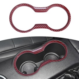 Naisec Water Cup Holder Center Console Interior Trim Cover for Ford Mustang Accessories 2023 2022 2021 2020 2019 2018 2017 2016 2015 (Red Carbon Fiber Grain)