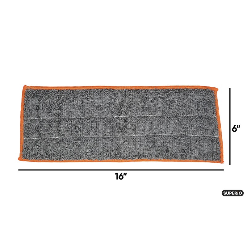 Superio Microfiber Mop Replacement Head, 16 inch Damp Mop Pad
