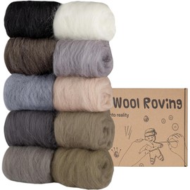 Homewit Needle Felting Wool, 10 Colors Fibre Wool Roving, Wool Roving for Needle Felting,Soft Felting Wool Supplies for Hand Spinning,Weaving and DIY Craft Materials