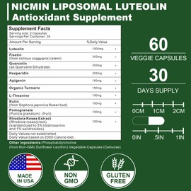 NICMIN 1000MG Liposomal Luteolin, Maximum Absorption, Potent Luteolin Supplement 180 Capsules